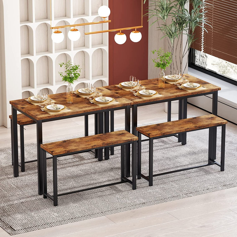 17 Stories Constantine 3-Piece Dining Set with 2 Benches & Reviews | Wayfair